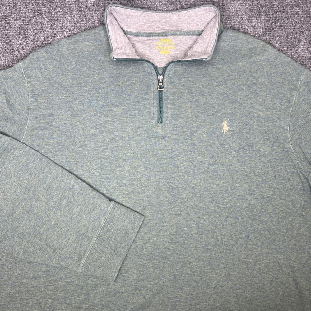 Polo Ralph Lauren Mens XXL Sage Green Heather Quarter Zip Pullover Sweater Pony